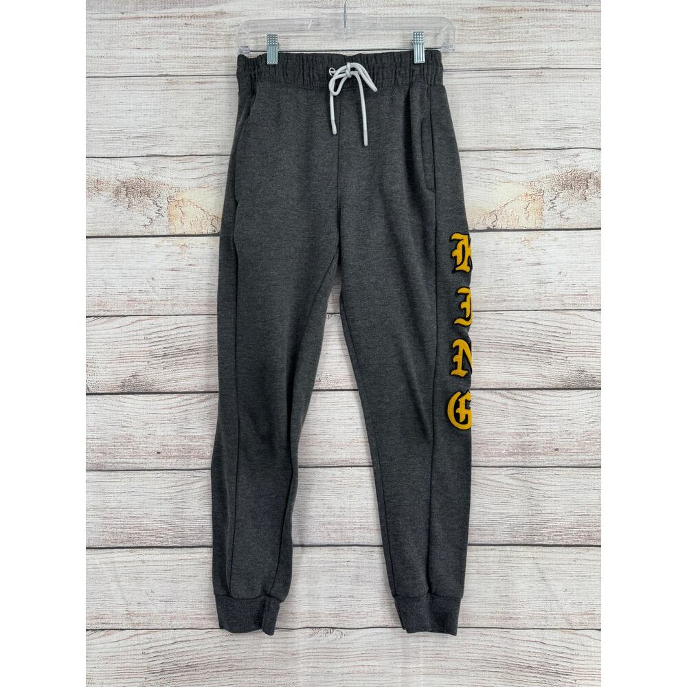Seven Souls KING Embroidered Jogger Sweatpants‎ Mens Small Gray Yellow